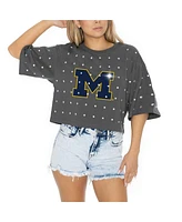 Gameday Couture Women's Gray Michigan Wolverines Go Time Rhinestone Crop T-Shirt