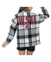 Gameday Couture Women's Grey Washington State Cougars Long Sleeve Brushed Plaid Button-Up Overshirt Jacket