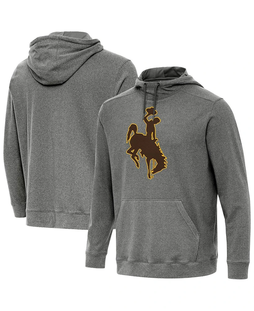 Antigua Men's Heather Charcoal Wyoming Cowboys Cloud Pullover Hoodie