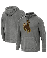 Antigua Men's Heather Charcoal Wyoming Cowboys Cloud Pullover Hoodie
