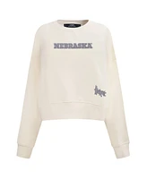 Pro Standard Women's Cream Nebraska Huskers French Terry Boxy Cropped Pullover Crewneck T-Shirt
