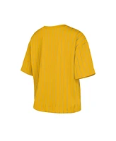 New Era Women's Gold Milwaukee Brewers City Connect Multiplier Pinstripe Cropped T-Shirt