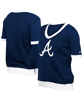 New Era Women's Navy Atlanta Braves Game Day Rhinestone V-Neck T-Shirt
