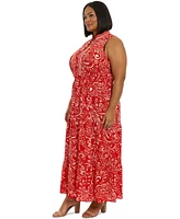 London Times Plus Ruffled-Neck Tiered Maxi Dress