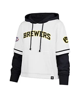 '47 Brand Women's White Milwaukee Brewers Trifecta Shortstop Cropped Pullover Hoodie