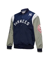 Mitchell & Ness Men's Navy/Gray New York Yankees Cooperstown Collection Team Origins Satin Full-Snap Jacket
