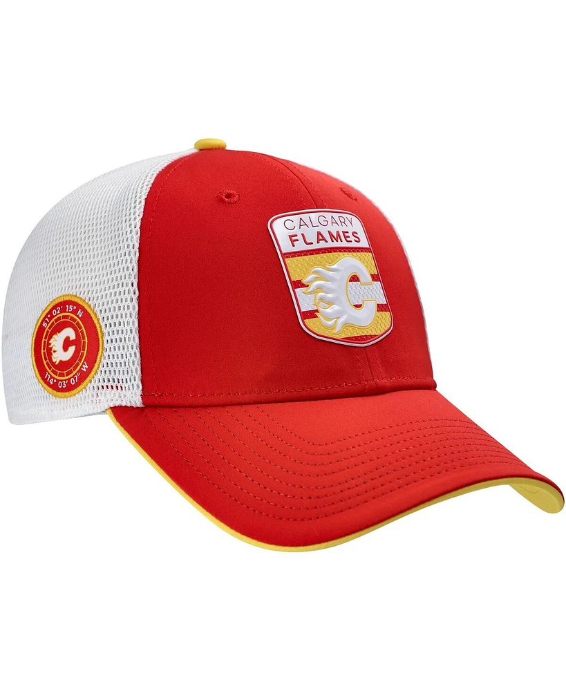 Fanatics Men's Red/White Calgary Flames Authentic Pro Draft Podium Trucker Adjustable Hat