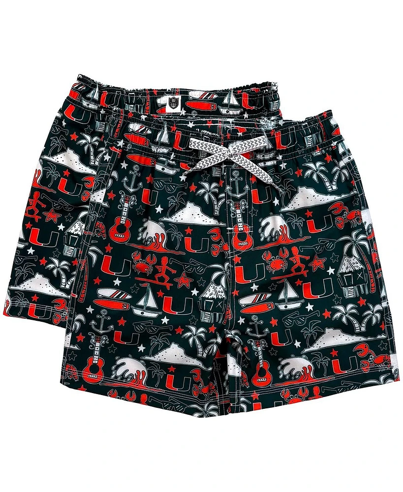 Wes & Willy Big Boys and Girls Green Miami Hurricanes Luau Swim Trunks