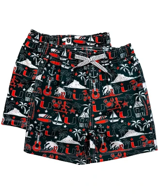 Wes & Willy Big Boys and Girls Green Miami Hurricanes Luau Swim Trunks