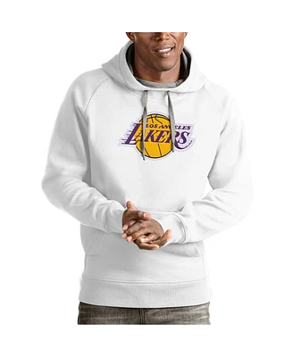 Antigua Men's White Los Angeles Lakers Team Logo Victory Pullover Hoodie