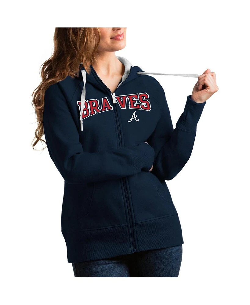 Antigua Women's Navy Atlanta Braves Team Logo Victory Full-Zip Hoodie