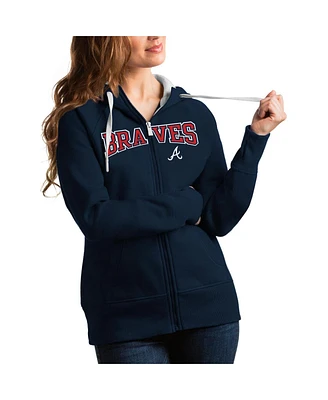 Antigua Women's Navy Atlanta Braves Team Logo Victory Full-Zip Hoodie