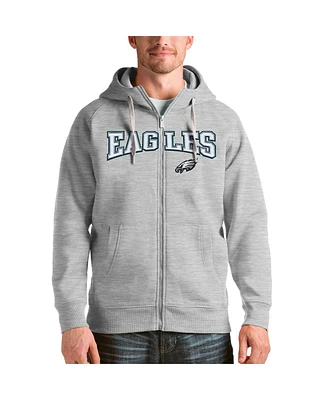 Antigua Men's Heathered Gray Philadelphia Eagles Wordmark Victory Full-Zip Hoodie