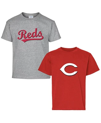 Soft as a Grape Big Boys and Girls Red/Gray Cincinnati Reds T-Shirt, Set of 2