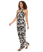 London Times Petite Cross-Neck Tie-Waist Sleeveless Jumpsuit