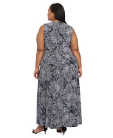 London Times Plus Keyhole-Neck Sleeveless Maxi Dress