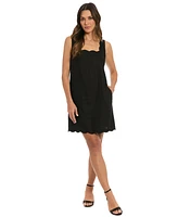 London Times Petite Square-Neck Scallop-Trim Shift Dress