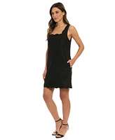 London Times Petite Square-Neck Scallop-Trim Shift Dress