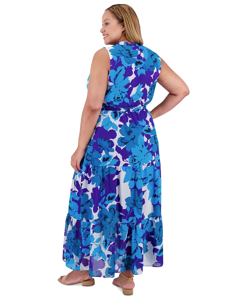 London Times Plus V-Neck Sleeveless Maxi Dress