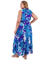 London Times Plus V-Neck Sleeveless Maxi Dress