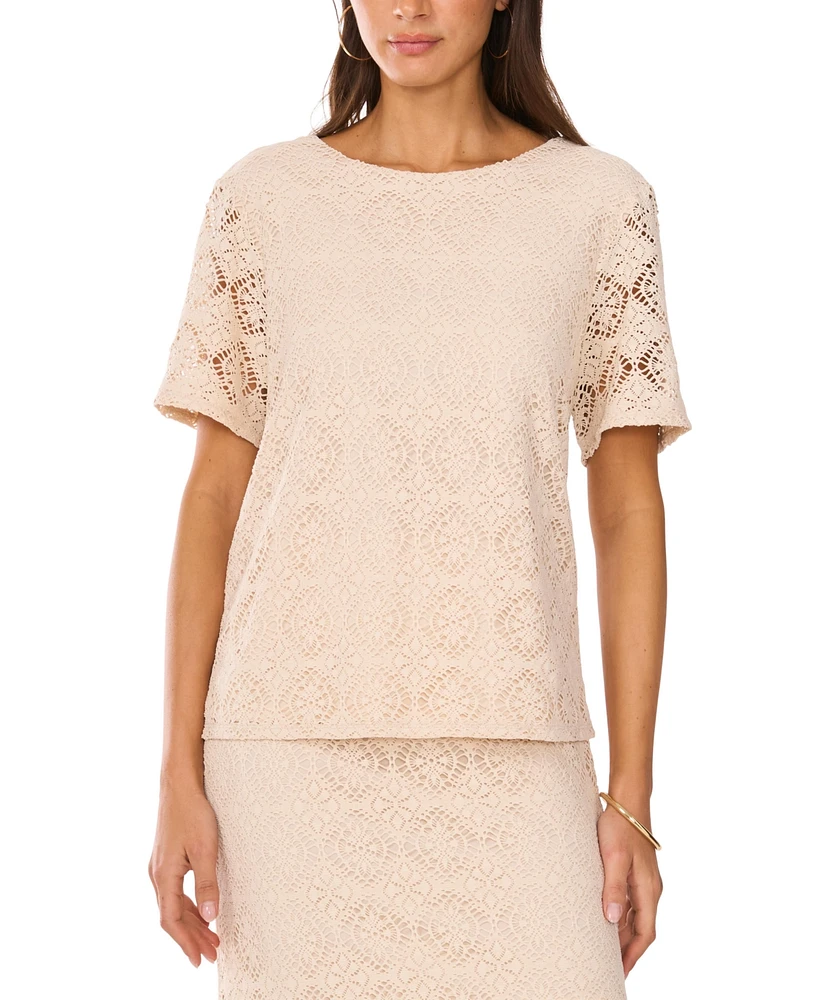 Vince Camuto Women's Crochet Short-Sleeve Blouse