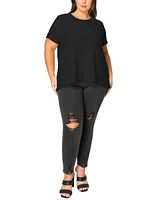 Coin 1804 Plus Spiral Wave Texture Short Sleeve Button Back Top