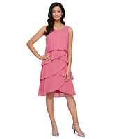 Sl Fashions Women's 2.Piece Chiffon Open-Front Jacket & Beaded-Neck Tiered Dress