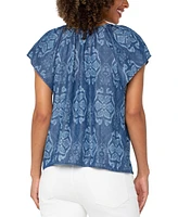 Liverpool Los Angeles Petite Flutter-Sleeve Tie-Front Woven Top