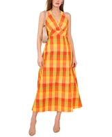 1.state Women's Plaid Halter-Neck Maxi Dress