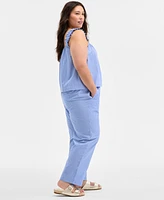 On 34th Plus Striped High-Rise Pull-On Pants, Exclusively at Macy's
