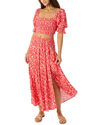 O'Neill Juniors' Luciana Printed Smocked-Waist Tiered Skirt