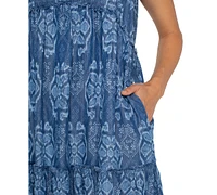Liverpool Los Angeles Women's V-Neck Frayed-Ruffle Swing Dress