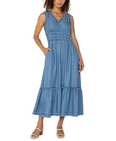 Liverpool Los Angeles Women's Chambray Frayed-Trim Maxi Dress