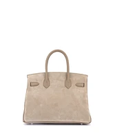 Pre-Owned Hermes Birkin 30 Handbag Grey Doblis Suede with Swift with Palladium Hardware