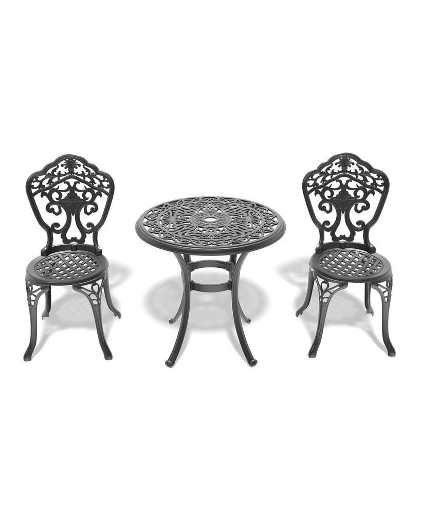 3-Piece Set Of All-Weather Cast Aluminum Dining Furniture Set With Black Frame