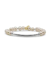 3mm Sterling Silver Bead and Bar with Freshwater Pearls Stretch Bracelet