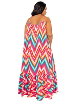 Buxom Couture Plus Size Chevron Voluminous Maxi Dress