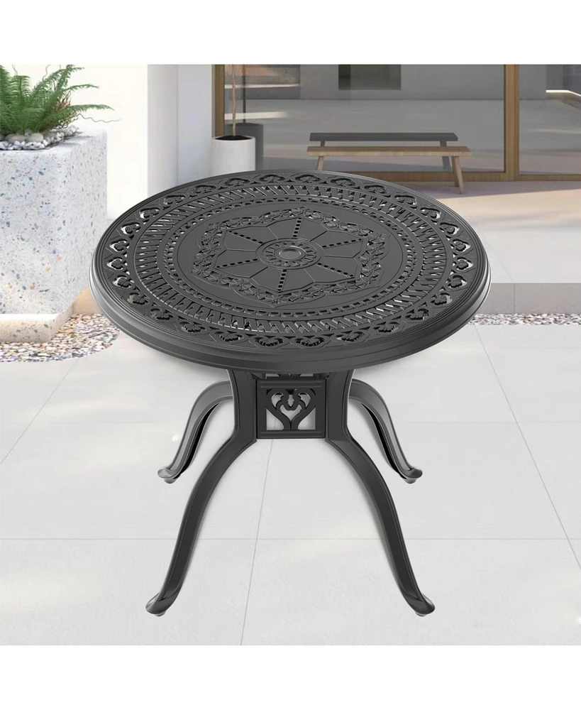 31.50-inch Cast Aluminum Patio Dining Table With Black Frame and Umbrella Hole