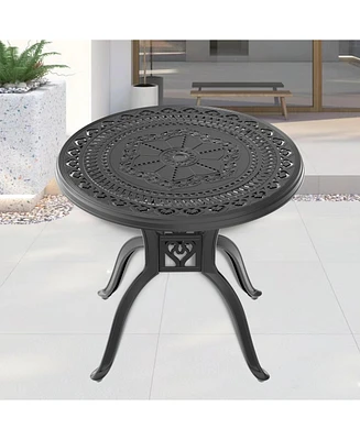 31.50-inch Cast Aluminum Patio Dining Table With Black Frame and Umbrella Hole