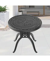 31.50-inch Cast Aluminum Patio Dining Table With Black Frame and Umbrella Hole