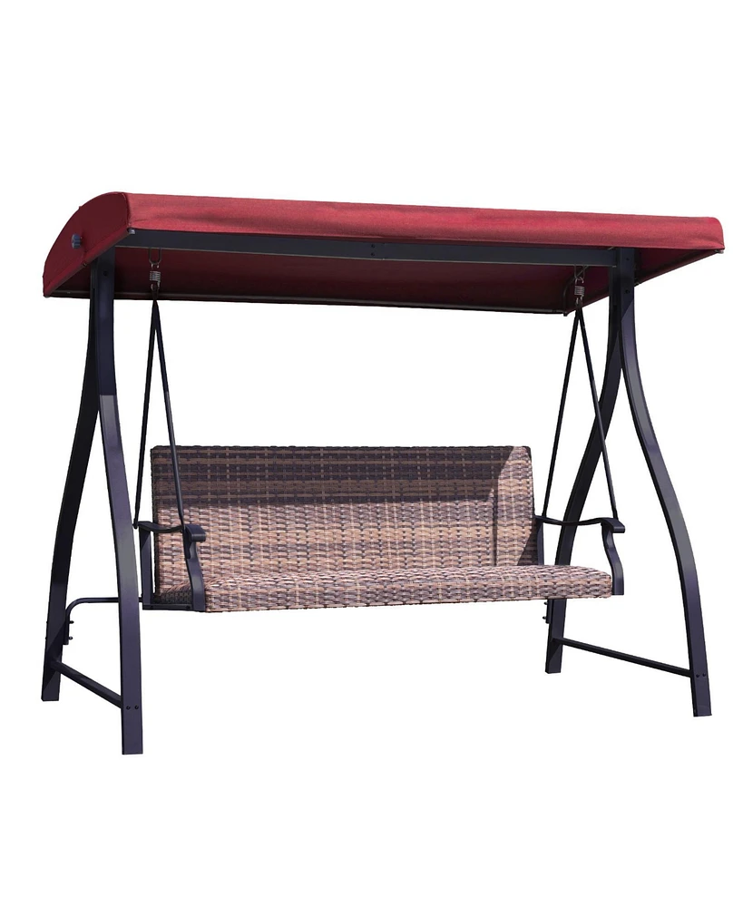 Aoodor Outdoor Rattan Patio Swing with Adjustable Canopy, Built-in Quick-drying Foam Seat, Stylish Design,for Porch,Garden,Yard