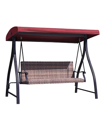 Aoodor Outdoor Rattan Patio Swing with Adjustable Canopy, Built-in Quick-drying Foam Seat, Stylish Design,for Porch,Garden,Yard