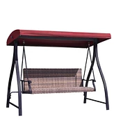Aoodor Outdoor Rattan Patio Swing with Adjustable Canopy, Built-in Quick-drying Foam Seat, Stylish Design,for Porch,Garden,Yard