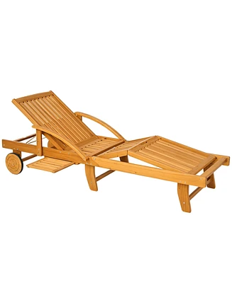 Outsunny Folding Lounge Chair ning Chair with Wheels and Side Table