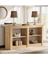 Tribesigns 59-Inch Farmhouse Console Table, 3-Tier Entryway Table with Storage, Wood Console Behind Couch for Living Room, Hallway, Foyer, Oak