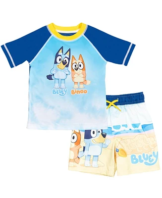 Bluey Baby Boys Upf 50+ Pullover Rash Guard Swim Trunks Outfit Set