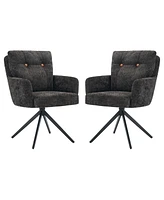 Dyhome Dining Chairs Set of 2, Mid Century Modern Swivel with Arm, Upholstered Accent Chair for Kitchen Living Room, Metal B