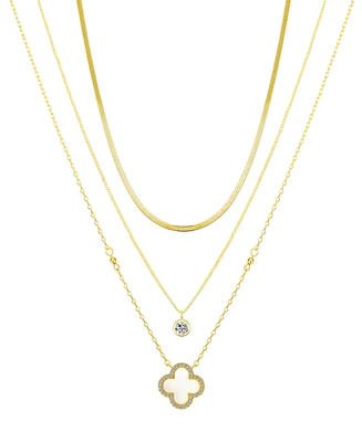 Unwritten Cubic Zirconia and Mother of Pearl Clover Necklace Set