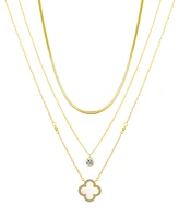 Unwritten Cubic Zirconia and Mother of Pearl Clover Necklace Set