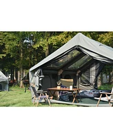 9.8' x 13' Air Glamping Tent: Easy Setup, Waterproof, 4-Season with Hand Pump, Mesh & Chimney (Army Green